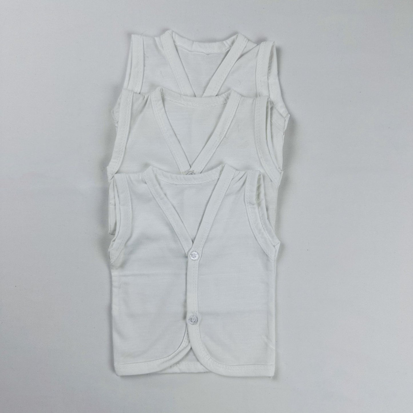 Baby Vest Sleeveless Front Open Pack of 3