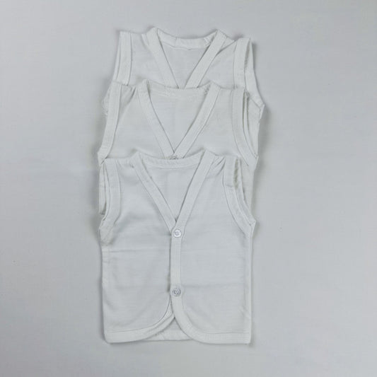 Baby Vest Sleeveless Front Open Pack of 3