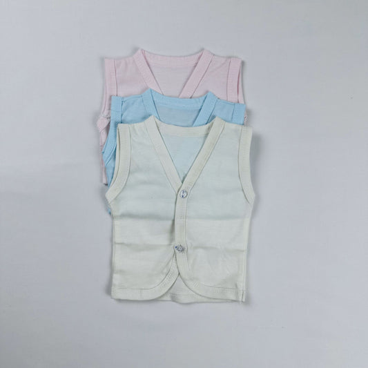 Baby Vest Sleeveless Front Open Pack of 3 Multicolor