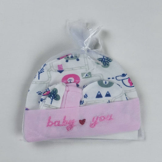 Baby Cap & Mittens Set Baby Love You