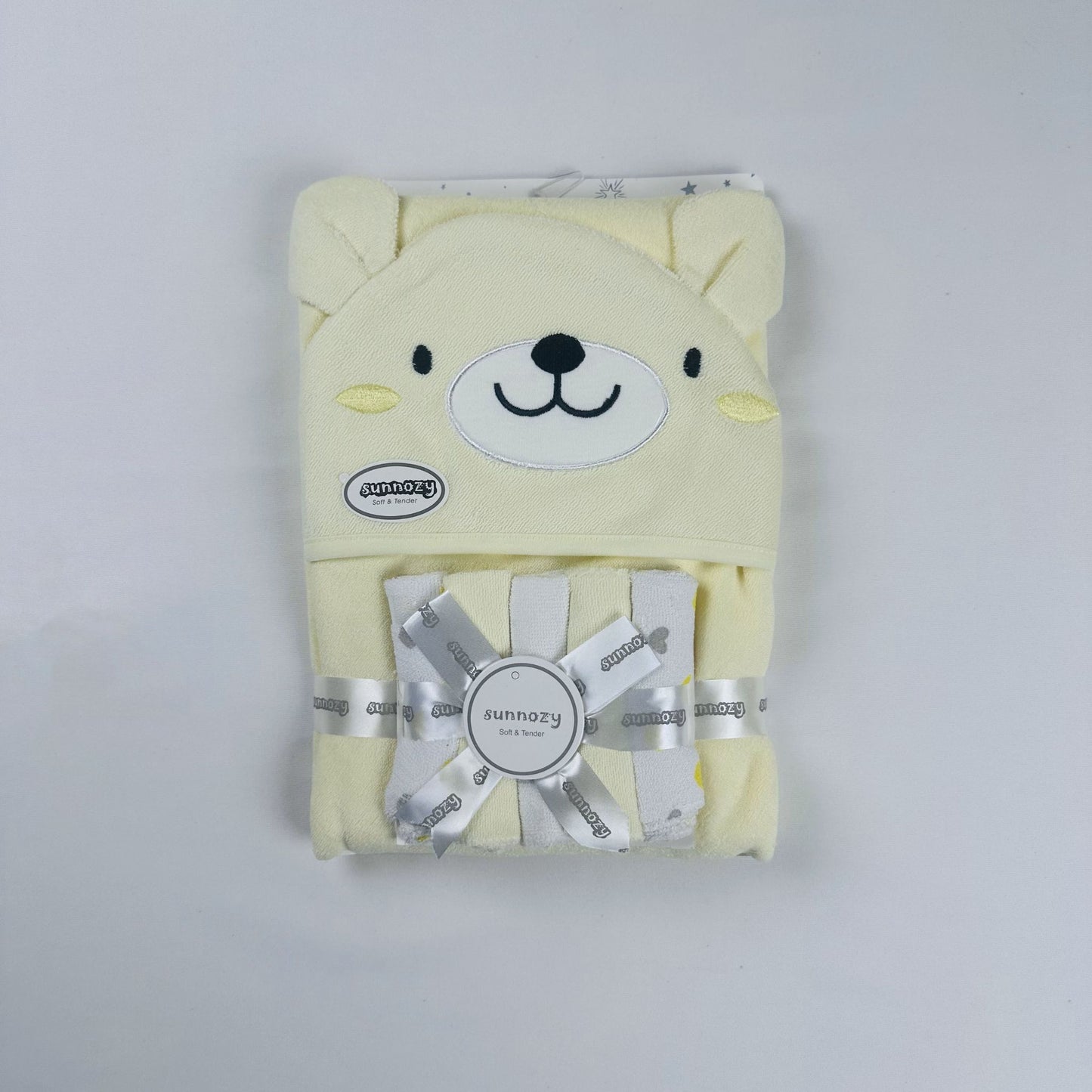 Baby Hooded Towel Yellow Bear With 5 Face Towels