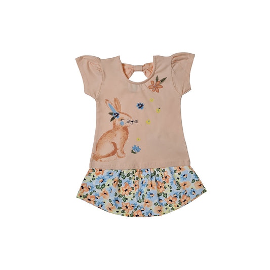 Baby Girl Outfit 2 Pcs Set Rabbit and Flowers Theme