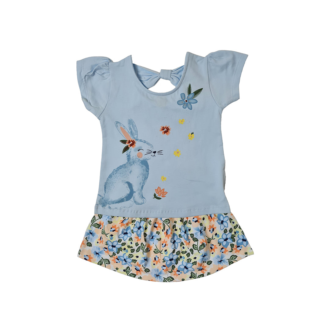 Baby Girl Outfit 2 Pcs Set Rabbit and Flowers Theme